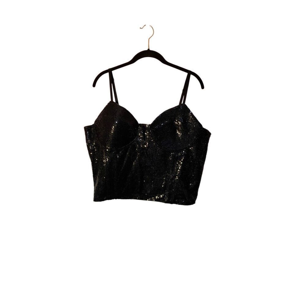 Love 83 women’s plus size black sequin corset plunge V-neck killer size 3X